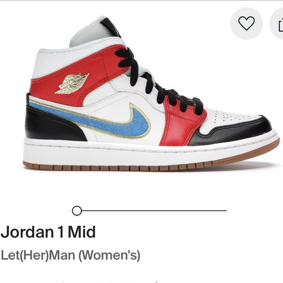 NWT: brand new in box Nike Jordan 1 Mid Let (Her) Man in Sail, Chili Red & Black - Picture 2 of 15